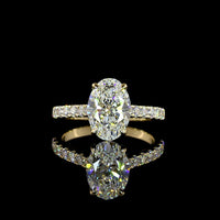 14K Yellow Gold Oval Cut Hidden Halo Ring with Lab Grown E VVS2 Diamond - 3.10 Carats Total Diamond Weight - Covaloro Fine Jewelry