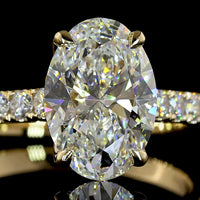 14K Yellow Gold Oval Cut Hidden Halo Ring with Lab Grown E VVS2 Diamond - 3.10 Carats Total Diamond Weight - Covaloro Fine Jewelry