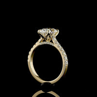 14K Yellow Gold Oval Cut Hidden Halo Ring with Lab Grown E VVS2 Diamond - 3.10 Carats Total Diamond Weight - Covaloro Fine Jewelry