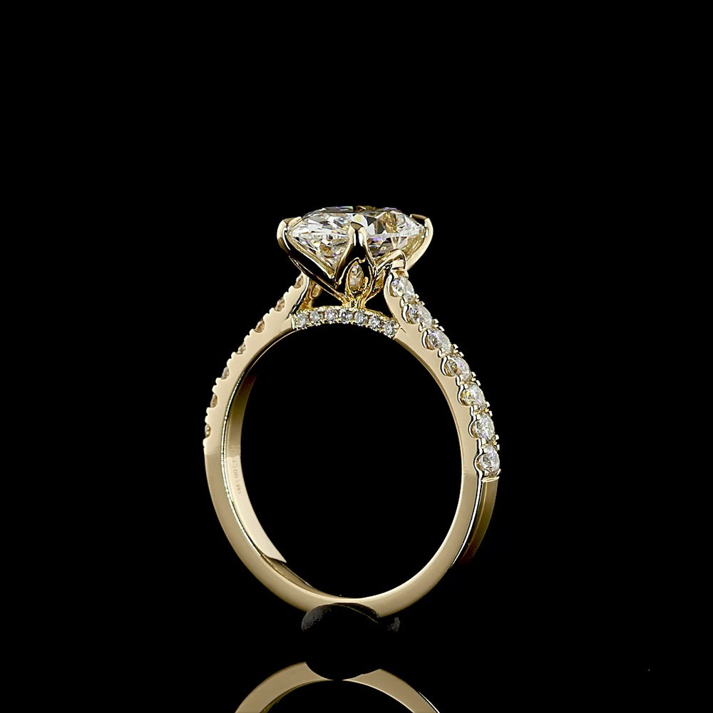 14K Yellow Gold Oval Cut Hidden Halo Ring with Lab Grown E VVS2 Diamond - 3.10 Carats Total Diamond Weight - Covaloro Fine Jewelry