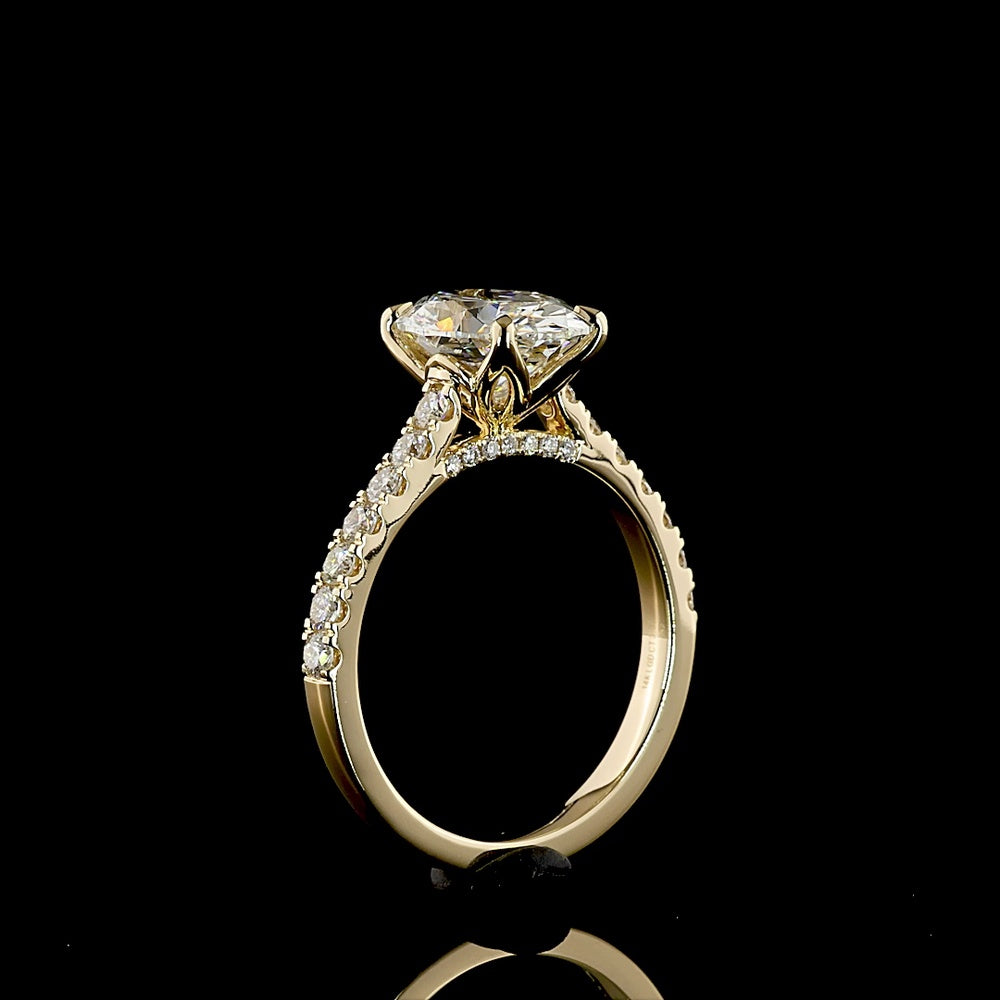 14K Yellow Gold Oval Cut Hidden Halo Ring with Lab Grown E VVS2 Diamond - 3.10 Carats Total Diamond Weight - Covaloro Fine Jewelry