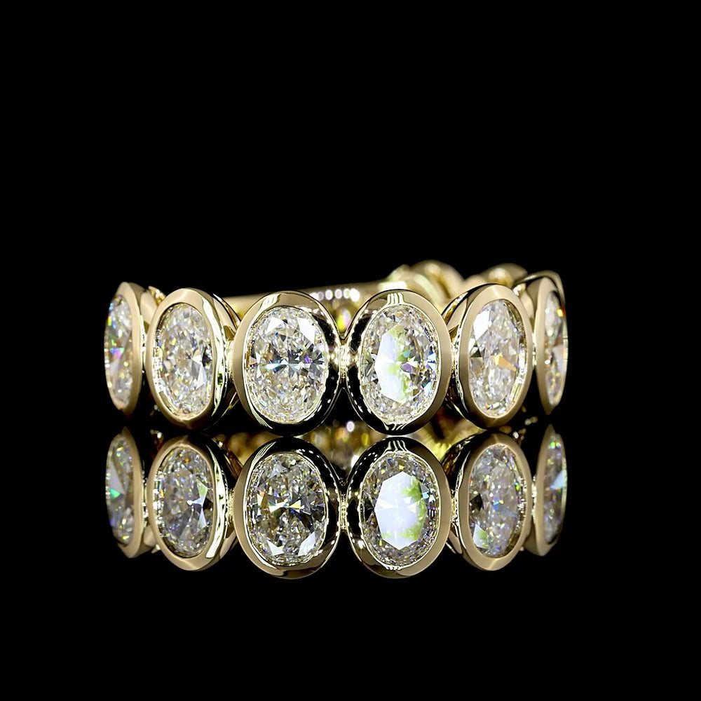 14K Yellow Gold Oval Cut Lab Diamond 3/4 Eternity Band - 9 Bezel Set Stones - 3.07 Carat Total Weight - E-F Color VS Clarity - Covaloro Fine Jewelry