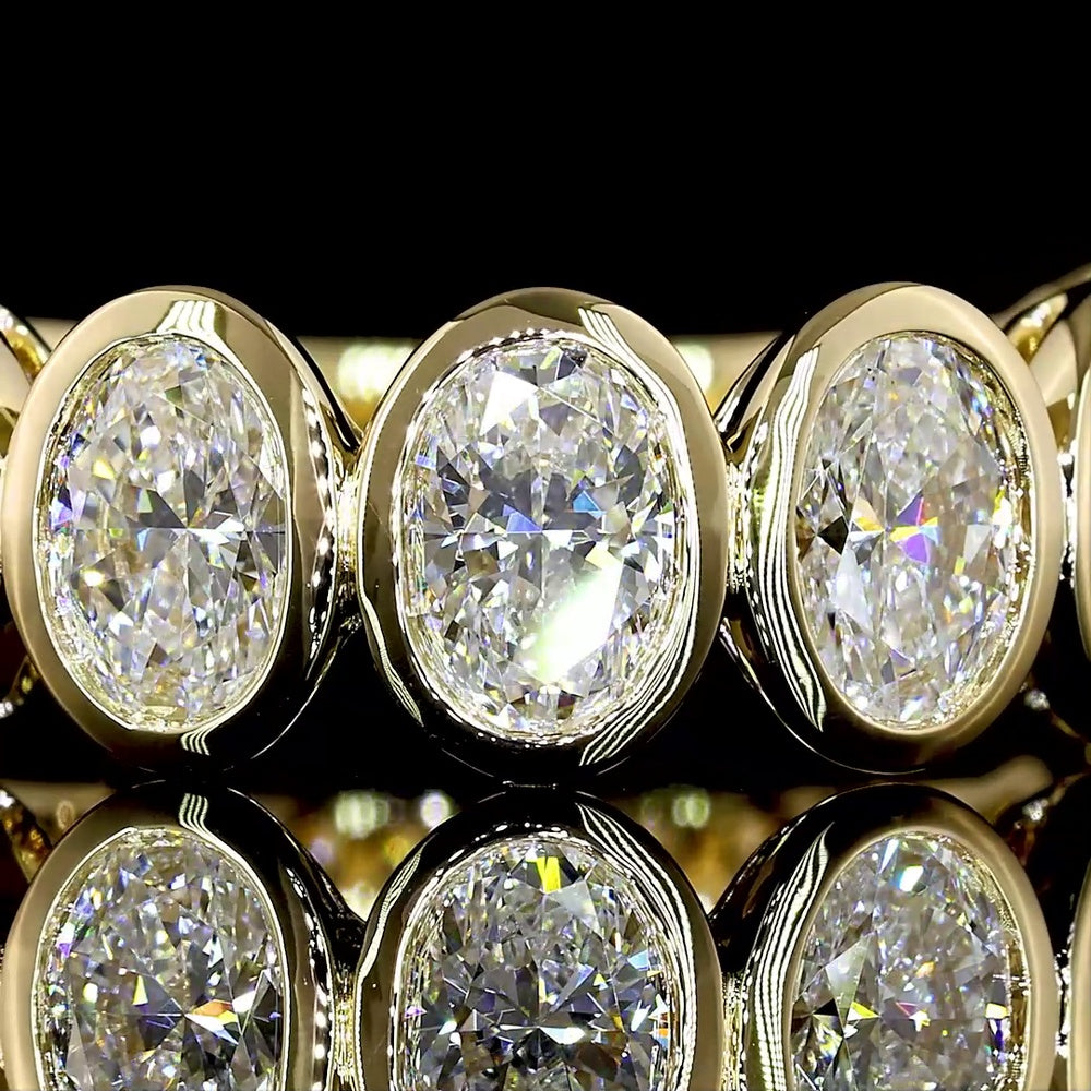 14K Yellow Gold Oval Cut Lab Diamond 3/4 Eternity Band - 9 Bezel Set Stones - 3.07 Carat Total Weight - E-F Color VS Clarity - Covaloro Fine Jewelry