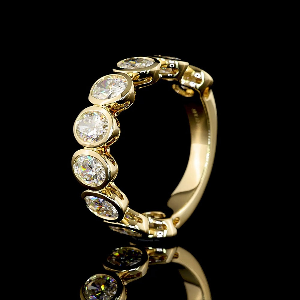 14K Yellow Gold Oval Cut Lab Diamond 3/4 Eternity Band - 9 Bezel Set Stones - 3.07 Carat Total Weight - E-F Color VS Clarity - Covaloro Fine Jewelry