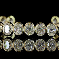 14K Yellow Gold Oval Cut Lab Diamond Bangle Bracelet - 8.20 Carat Total Weight, Bezel Set, E-F Color VS1 Clarity - Covaloro Fine Jewelry