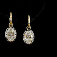 14K Yellow Gold Oval Cut Lab Diamond Drop Earrings with Black Rhodium Accents - 5.08 Carat Total Weight (2.55 Carats & 2.53 Carats Each) - Covaloro Fine Jewelry