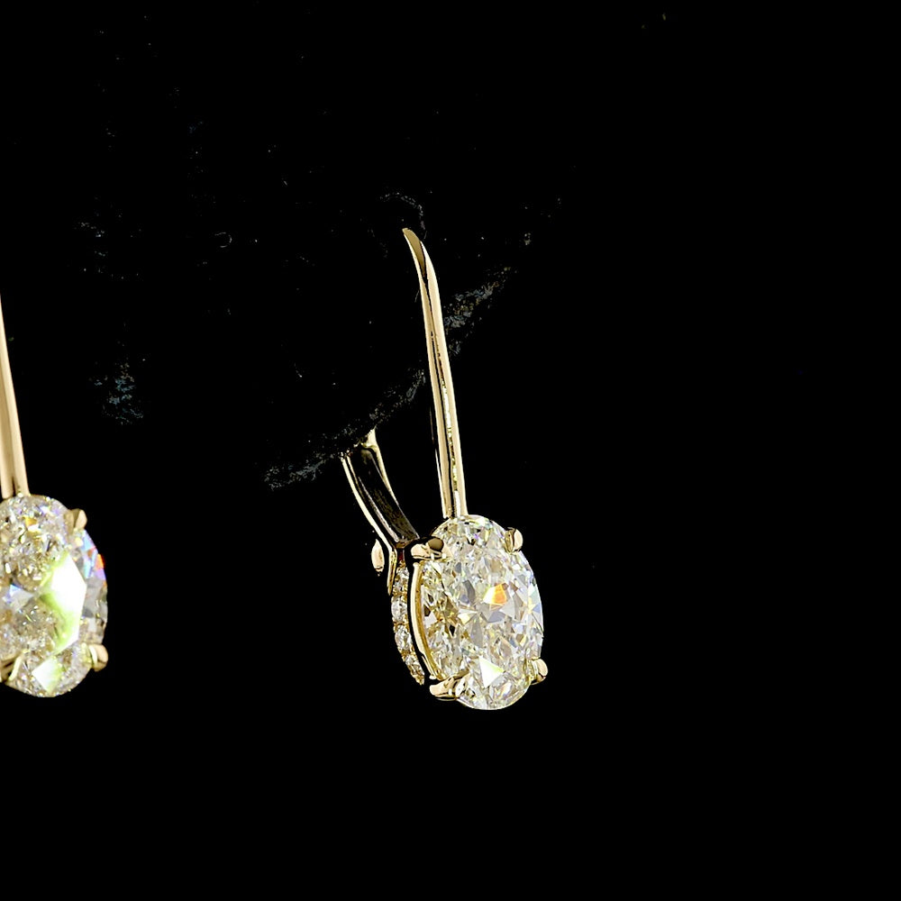 14K Yellow Gold Oval Cut Lab Diamond Drop Earrings with Prong Setting - 1.12 Carats Total Diamond Weight - Covaloro Fine Jewelry