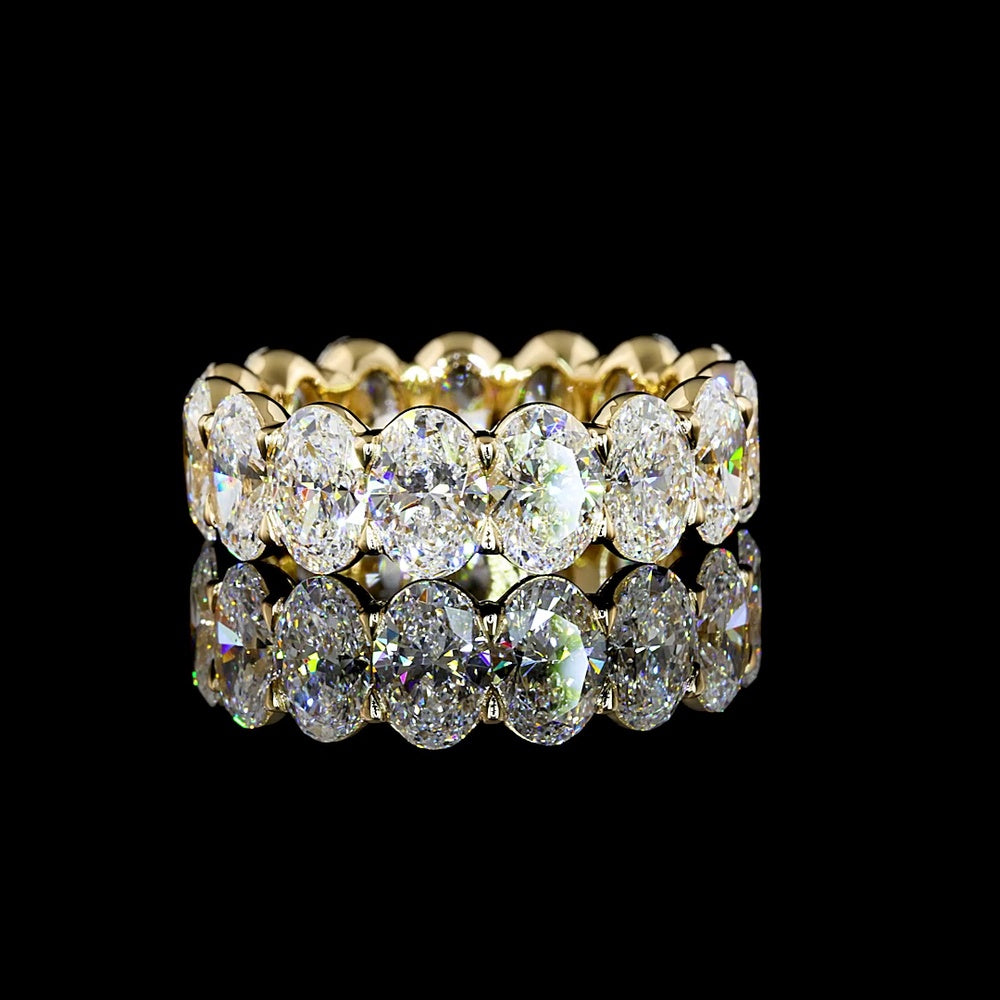 14K Yellow Gold Oval Cut Lab Diamond Eternity Band - 6.64 Carats Total Diamond Weight, 15 Stones, E-F Color VS Clarity with Prong Setting - Covaloro Fine Jewelry