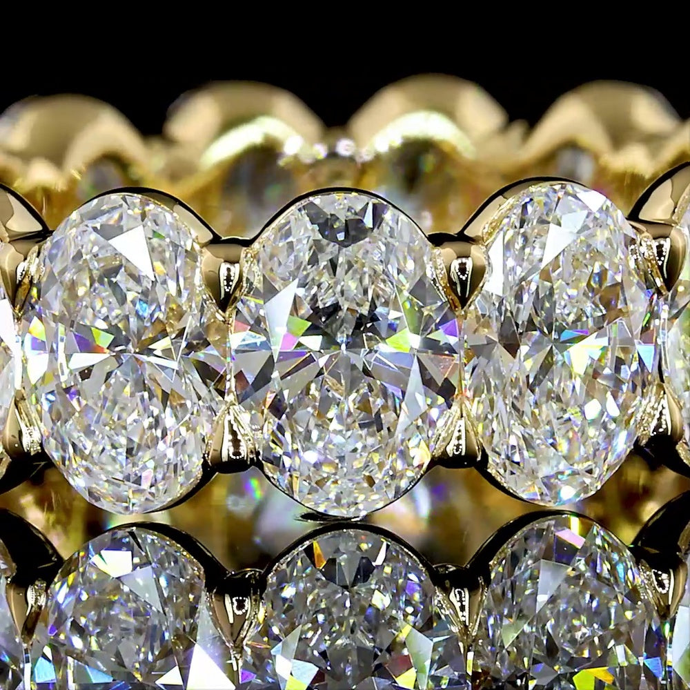 14K Yellow Gold Oval Cut Lab Diamond Eternity Band - 6.64 Carats Total Diamond Weight, 15 Stones, E-F Color VS Clarity with Prong Setting - Covaloro Fine Jewelry