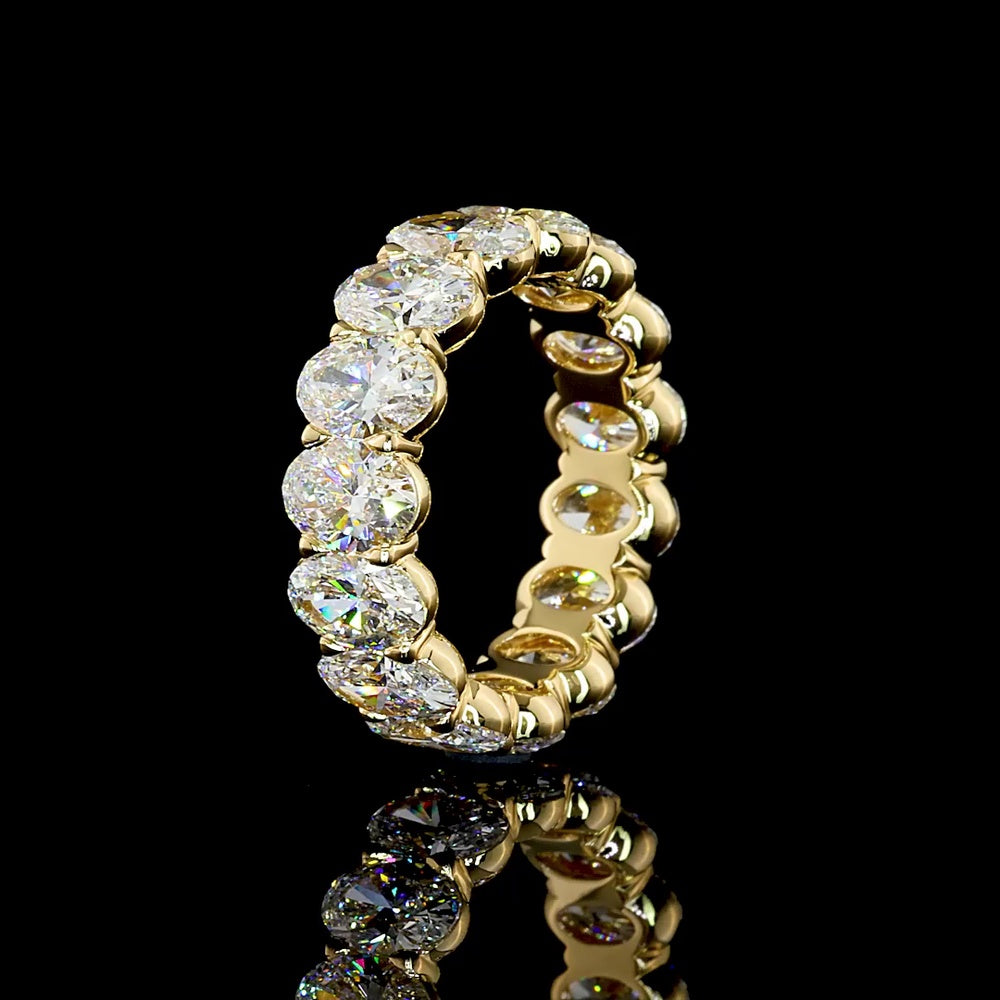 14K Yellow Gold Oval Cut Lab Diamond Eternity Band - 6.64 Carats Total Diamond Weight, 15 Stones, E-F Color VS Clarity with Prong Setting - Covaloro Fine Jewelry