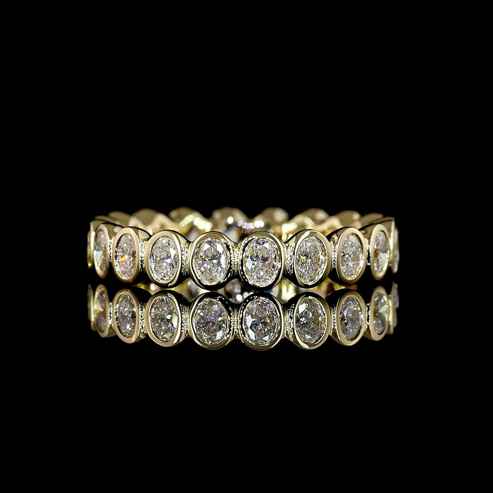 14K Yellow Gold Oval Cut Lab Diamond Eternity Band with Bezel Set Stones - 0.95 Carats Total Diamond Weight - Covaloro Fine Jewelry