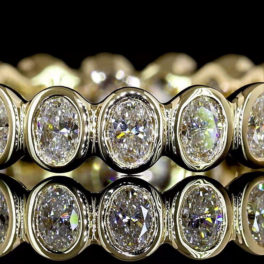 14K Yellow Gold Oval Cut Lab Diamond Eternity Band with Bezel Set Stones - 0.95 Carats Total Diamond Weight - Covaloro Fine Jewelry