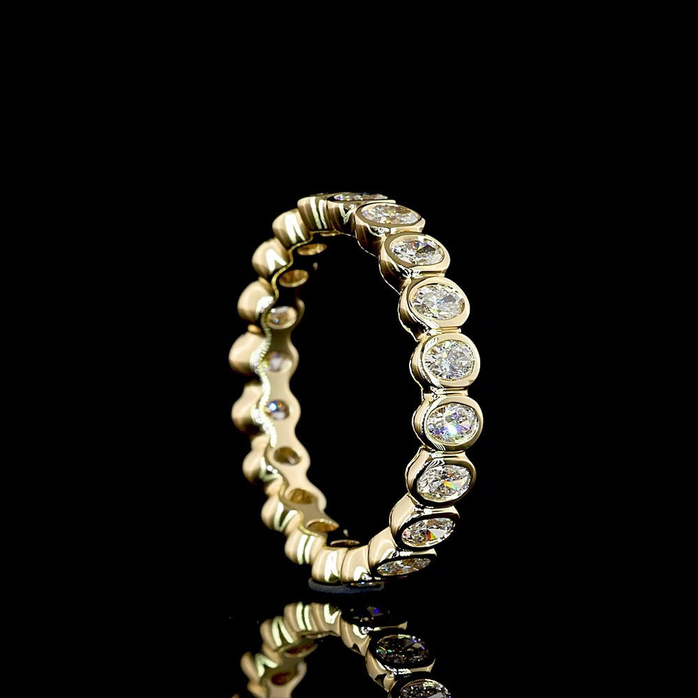 14K Yellow Gold Oval Cut Lab Diamond Eternity Band with Bezel Set Stones - 0.95 Carats Total Diamond Weight - Covaloro Fine Jewelry