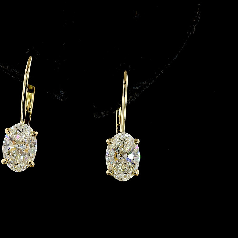 14K Yellow Gold Oval Cut Lab Diamond Hanging Earrings - 2.06 Carat Total Center Weight with Brilliant Cut Accents - E-F Color VS1 Clarity - Covaloro Fine Jewelry