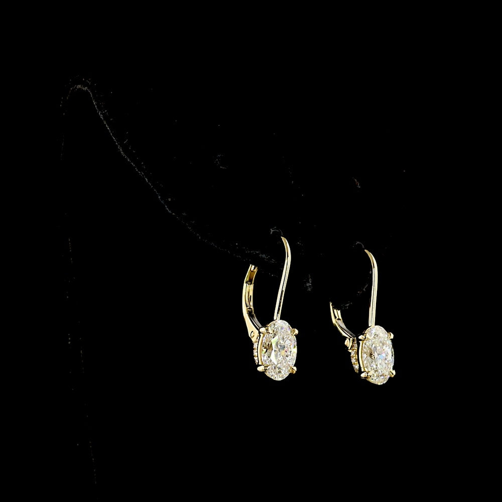 14K Yellow Gold Oval Cut Lab Diamond Hanging Earrings - 2.06 Carat Total Center Weight with Brilliant Cut Accents - E-F Color VS1 Clarity - Covaloro Fine Jewelry