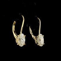 14K Yellow Gold Oval Cut Lab Diamond Hanging Earrings - 2.06 Carat Total Center Weight with Brilliant Cut Accents - E-F Color VS1 Clarity - Covaloro Fine Jewelry