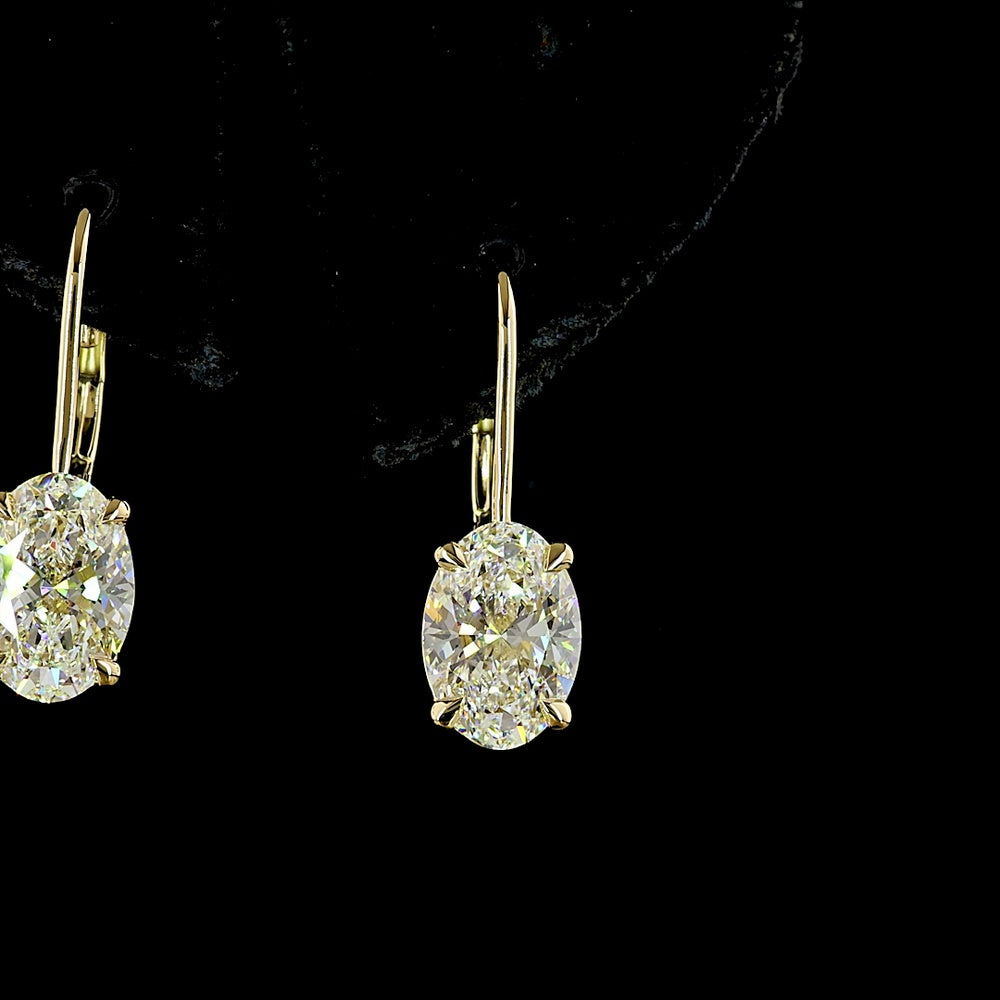 14K Yellow Gold Oval Cut Lab Diamond Hanging Earrings - 3.14 Carats Total Diamond Weight (E-F Color, VS1 Clarity) with Brilliant Cut Accents - Covaloro Fine Jewelry