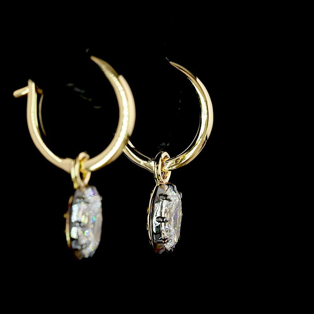 14K Yellow Gold Oval Cut Lab Diamond Hanging Earrings with Prong and Black Rhodium Bezel Setting - 1.08 Carats Total Diamond Weight - Covaloro Fine Jewelry