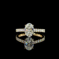 14K Yellow Gold Oval Cut Lab Diamond Hidden Halo Ring with Pave Band - 1.53 Carats Center Diamond, 2.33 Carats Total Diamond Weight, D VVS2 Clarity, IGI Certified - Covaloro Fine Jewelry