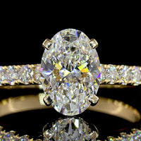 14K Yellow Gold Oval Cut Lab Diamond Hidden Halo Ring with Pave Band - 1.53 Carats Center Diamond, 2.33 Carats Total Diamond Weight, D VVS2 Clarity, IGI Certified - Covaloro Fine Jewelry