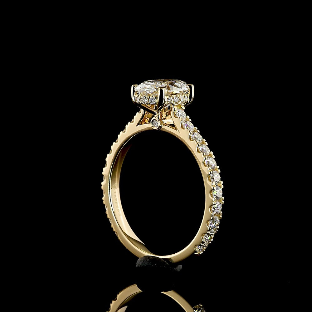 14K Yellow Gold Oval Cut Lab Diamond Hidden Halo Ring with Pave Band - 1.53 Carats Center Diamond, 2.33 Carats Total Diamond Weight, D VVS2 Clarity, IGI Certified - Covaloro Fine Jewelry
