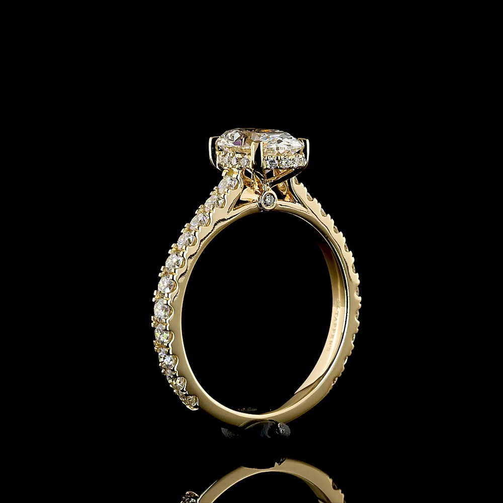 14K Yellow Gold Oval Cut Lab Diamond Hidden Halo Ring with Pave Band - 1.53 Carats Center Diamond, 2.33 Carats Total Diamond Weight, D VVS2 Clarity, IGI Certified - Covaloro Fine Jewelry