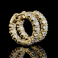 14K Yellow Gold Oval Cut Lab Diamond Huggie Earrings - 1.56 Carat Total Weight, E-F Color VS1 Clarity, 22 Stones Total - Covaloro Fine Jewelry