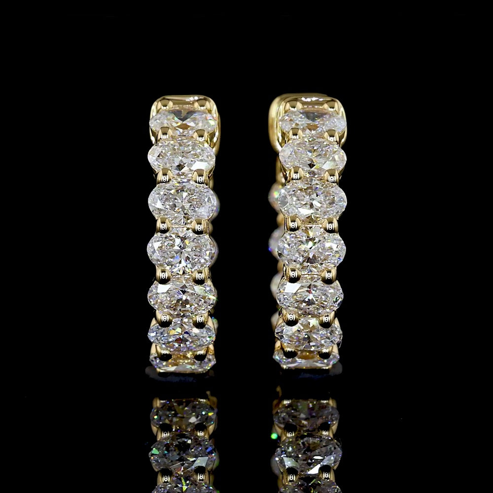 14K Yellow Gold Oval Cut Lab Diamond Huggie Earrings - 1.56 Carat Total Weight, E-F Color VS1 Clarity, 22 Stones Total - Covaloro Fine Jewelry