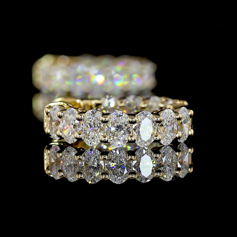 14K Yellow Gold Oval Cut Lab Diamond Huggie Earrings - 1.56 Carat Total Weight, E-F Color VS1 Clarity, 22 Stones Total - Covaloro Fine Jewelry