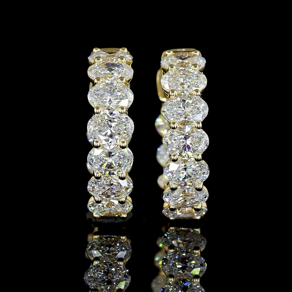 14K Yellow Gold Oval Cut Lab Diamond Huggie Earrings - 1.92 Carat Total Weight (E-F Color, VS Clarity) - Covaloro Fine Jewelry