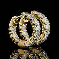 14K Yellow Gold Oval Cut Lab Diamond Huggie Earrings - 1.93 Total Carat Weight, E-F VS1 Clarity, Prong Set, 20 Stones - Covaloro Fine Jewelry