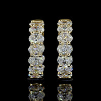 14K Yellow Gold Oval Cut Lab Diamond Huggie Earrings - 1.93 Total Carat Weight, E-F VS1 Clarity, Prong Set, 20 Stones - Covaloro Fine Jewelry