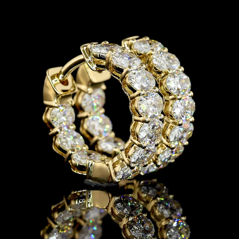 14K Yellow Gold Oval Cut Lab Diamond Huggie Earrings - 2.00 Carat Total Weight, E-F VS Clarity, Prong Set - Covaloro Fine Jewelry
