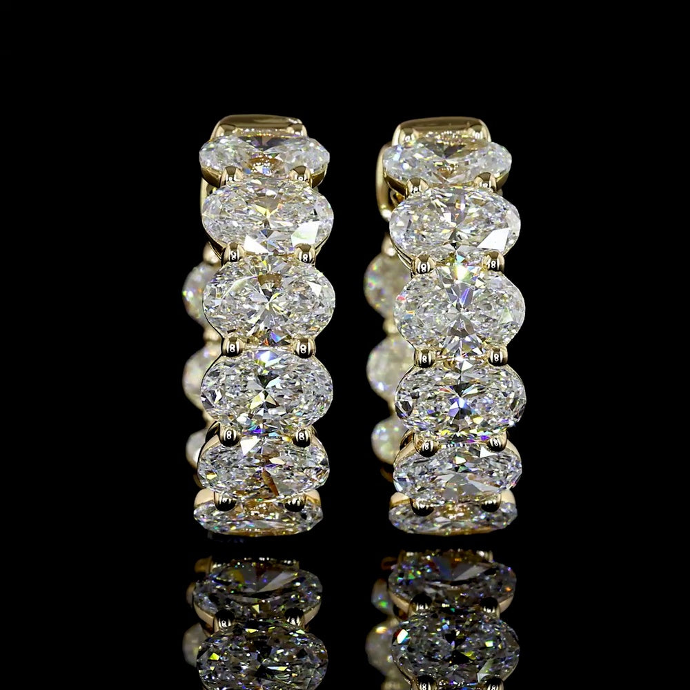 14K Yellow Gold Oval Cut Lab Diamond Huggie Earrings - 3.46 Carat Total Weight (E-F VS Clarity, 18 Stones) - Covaloro Fine Jewelry