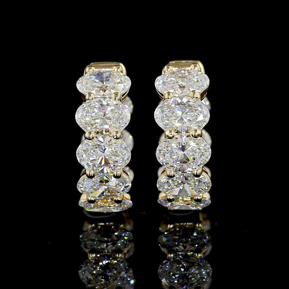 14K Yellow Gold Oval Cut Lab Diamond Huggie Earrings - 4.24 Carat Total Weight with E-F VS Clarity - Covaloro Fine Jewelry