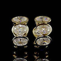 14K Yellow Gold Oval Cut Lab Diamond Huggie Earrings - 5.38 Carats Total Diamond Weight, E-F VS, Bezel Set - Covaloro Fine Jewelry