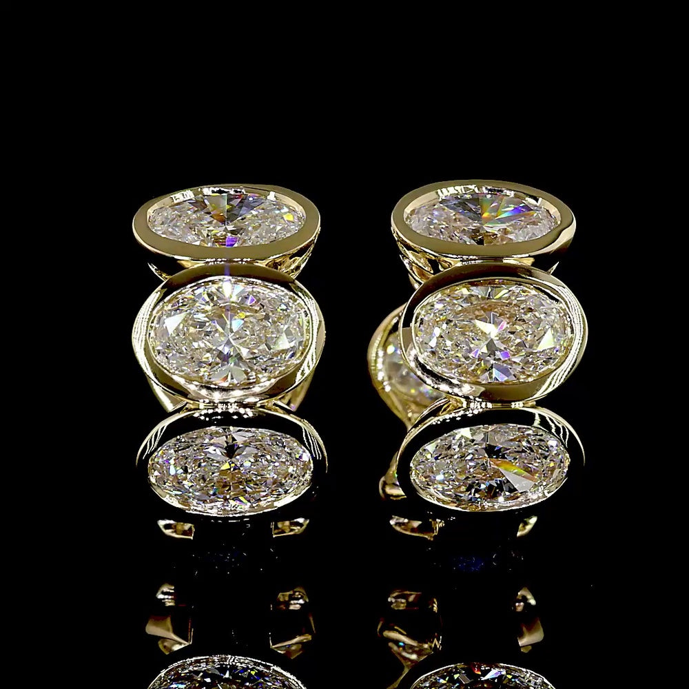 14K Yellow Gold Oval Cut Lab Diamond Huggie Earrings - 5.38 Carats Total Diamond Weight, E-F VS, Bezel Set - Covaloro Fine Jewelry