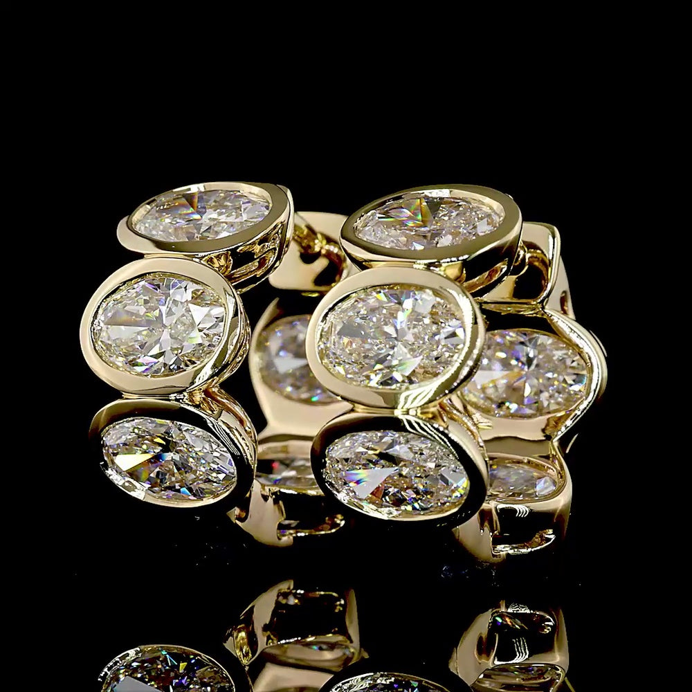 14K Yellow Gold Oval Cut Lab Diamond Huggie Earrings - 5.38 Carats Total Diamond Weight, E-F VS, Bezel Set - Covaloro Fine Jewelry