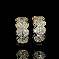 14K Yellow Gold Oval Cut Lab Diamond Huggie Earrings in Half Bezel Setting - 2.99 Carats Total Diamond Weight - Covaloro Fine Jewelry
