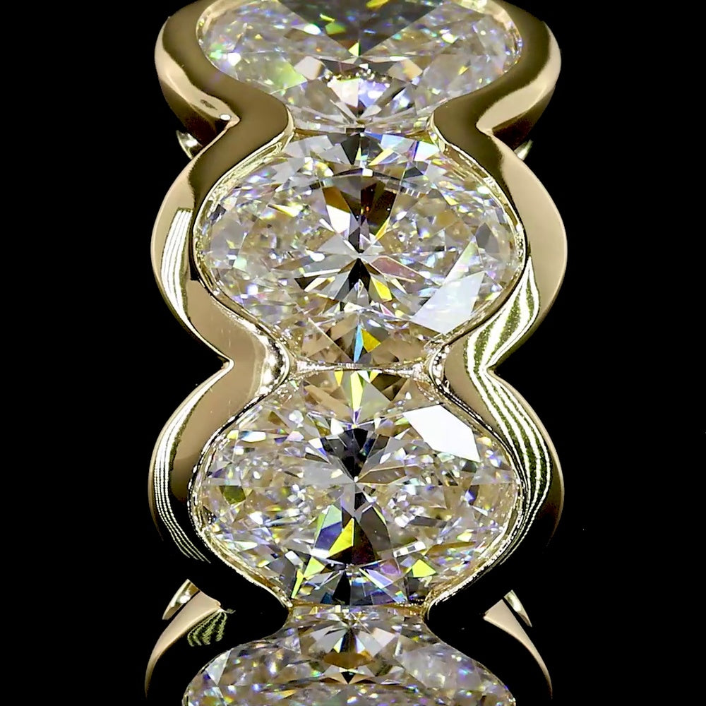 14K Yellow Gold Oval Cut Lab Diamond Huggie Earrings in Half Bezel Setting - 2.99 Carats Total Diamond Weight - Covaloro Fine Jewelry