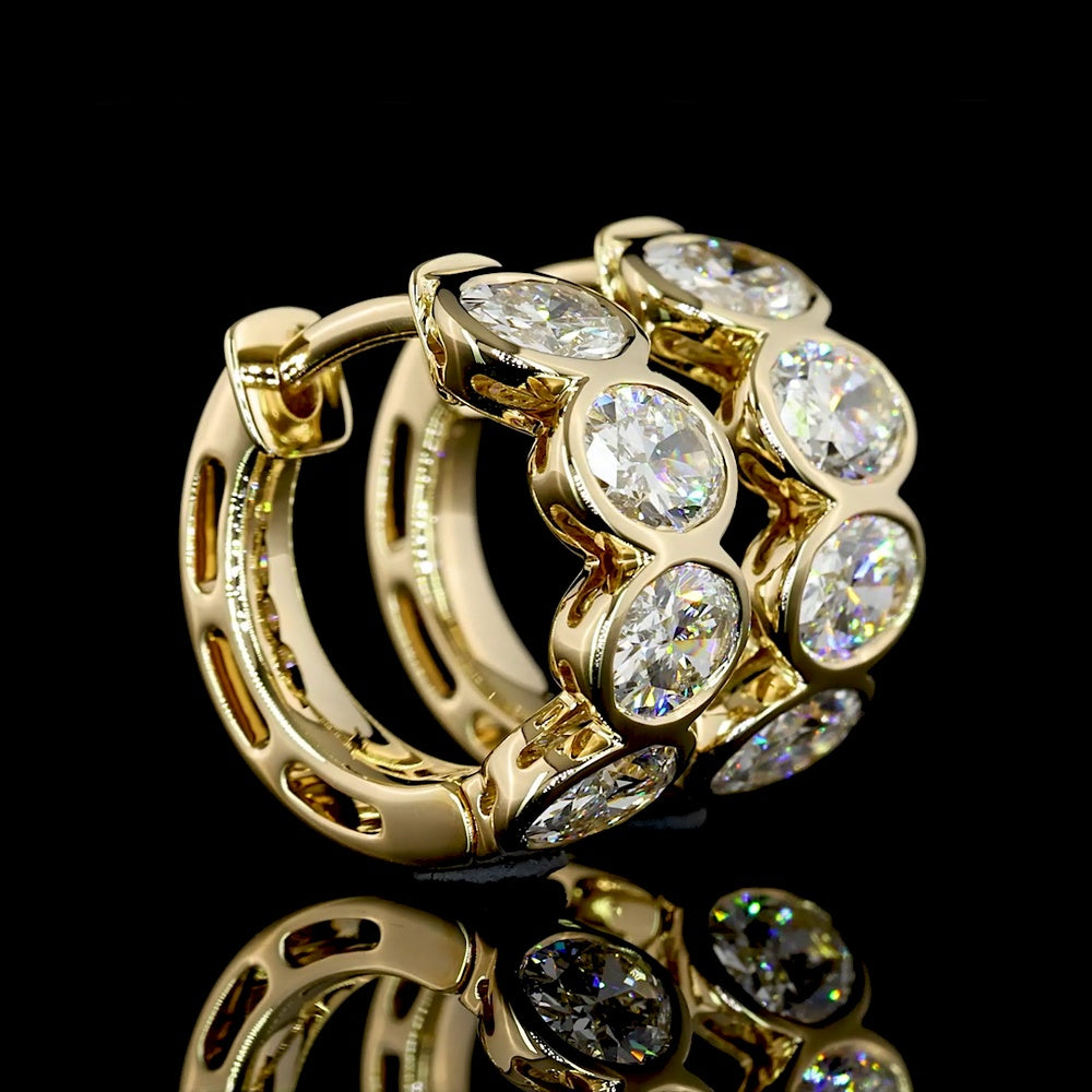 14K Yellow Gold Oval Cut Lab Diamond Huggie Earrings with Bezel-Prong Setting - 2.04 Carat Total Weight, E-F Color VS Clarity - Covaloro Fine Jewelry