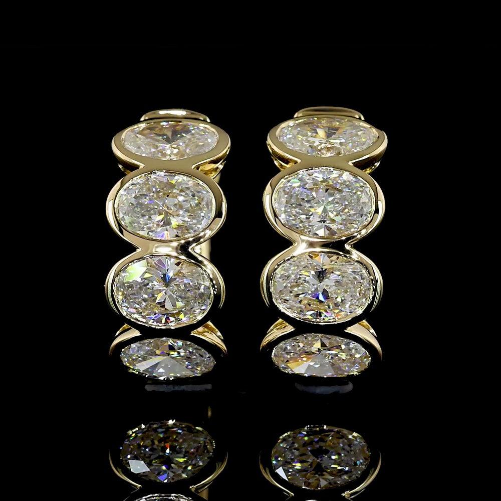 14K Yellow Gold Oval Cut Lab Diamond Huggie Earrings with Bezel-Prong Setting - 2.04 Carat Total Weight, E-F Color VS Clarity - Covaloro Fine Jewelry