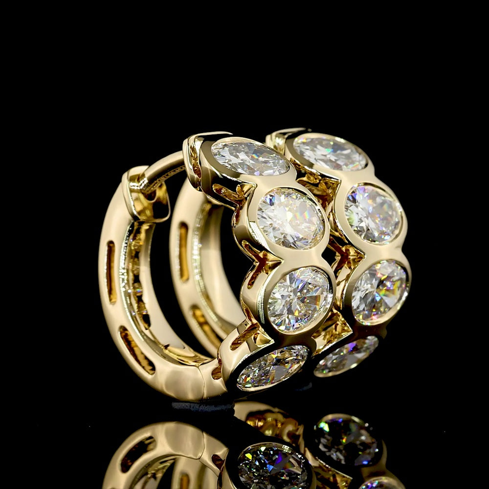 14K Yellow Gold Oval Cut Lab Diamond Huggie Earrings with Bezel Setting - 2.02 Carat Total Diamond Weight - Covaloro Fine Jewelry