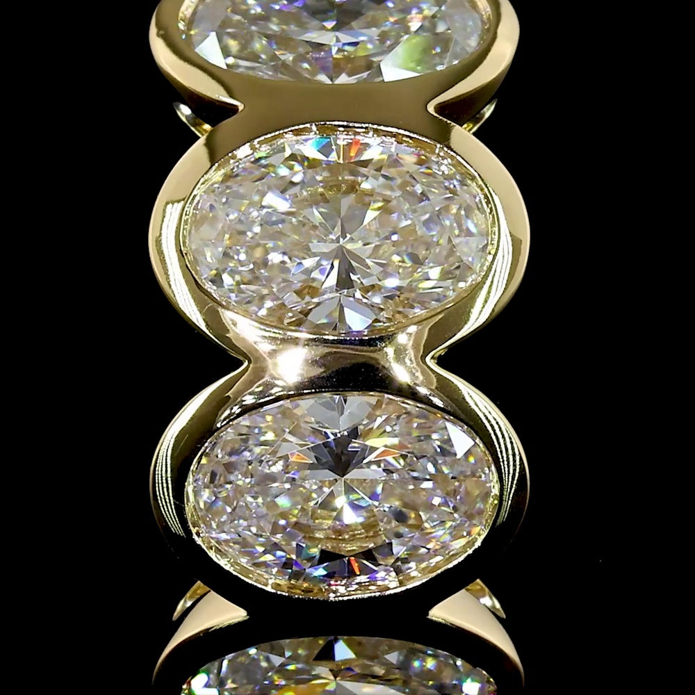 14K Yellow Gold Oval Cut Lab Diamond Huggie Earrings with Bezel Setting - 2.02 Carat Total Diamond Weight - Covaloro Fine Jewelry
