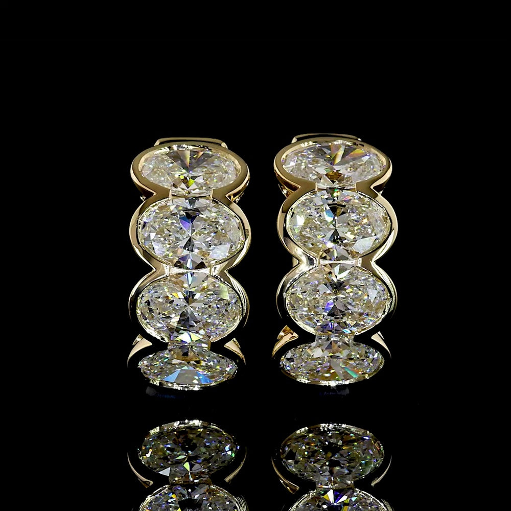 14K Yellow Gold Oval Cut Lab Diamond Huggie Earrings with Half-Bezel Setting - 3.00 Carats Total Diamond Weight - Covaloro Fine Jewelry