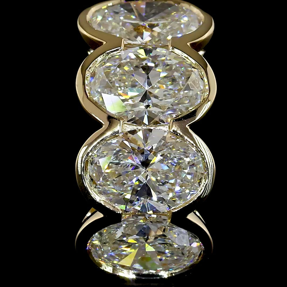 14K Yellow Gold Oval Cut Lab Diamond Huggie Earrings with Half-Bezel Setting - 3.00 Carats Total Diamond Weight - Covaloro Fine Jewelry