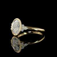 14K Yellow Gold Oval Cut Lab Diamond Ring with Bezel Setting and Marquise & Round Side Accents - 2.17 Carats Total Diamond Weight - Covaloro Fine Jewelry