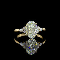 14K Yellow Gold Oval Cut Lab Diamond Ring with Marquise and Round Accents - 2.80 Carat Total Weight (2.56 Carat Center), F VS1 Clarity - Covaloro Fine Jewelry