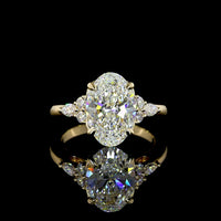 14K Yellow Gold Oval Cut Lab Diamond Ring with Marquise and Round Side Stones - 2.82 Carat Total Diamond Weight, E VS1 IGI Certified - Covaloro Fine Jewelry