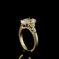 14K Yellow Gold Oval Cut Lab Diamond Ring with Marquise and Round Side Stones - 2.82 Carat Total Diamond Weight, E VS1 IGI Certified - Covaloro Fine Jewelry